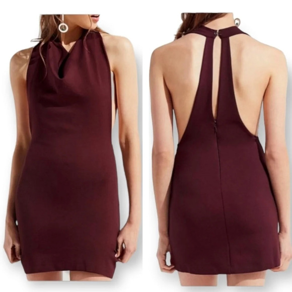 Urban Outfitters Wine Purple Cowl Neck Bodycon Mini Dress with Plunging Back XS - Picture 1 of 16